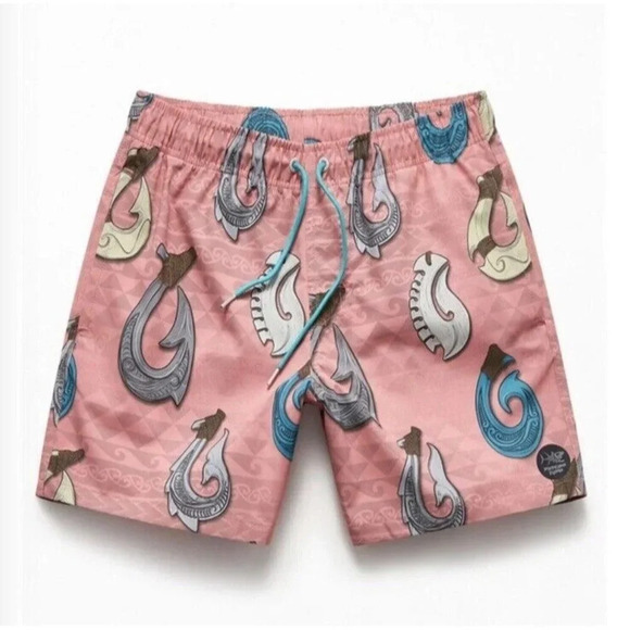Psycho Tuna Blush Pink Hawaiian Hooks Print Board Shorts Swim Trunks NWT - Picture 1 of 7